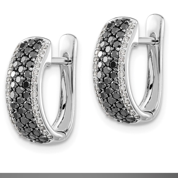 Sterling Silver Black Hoop Earring Simulated diamonds Black gothic Sparkly - Picture 15 of 15